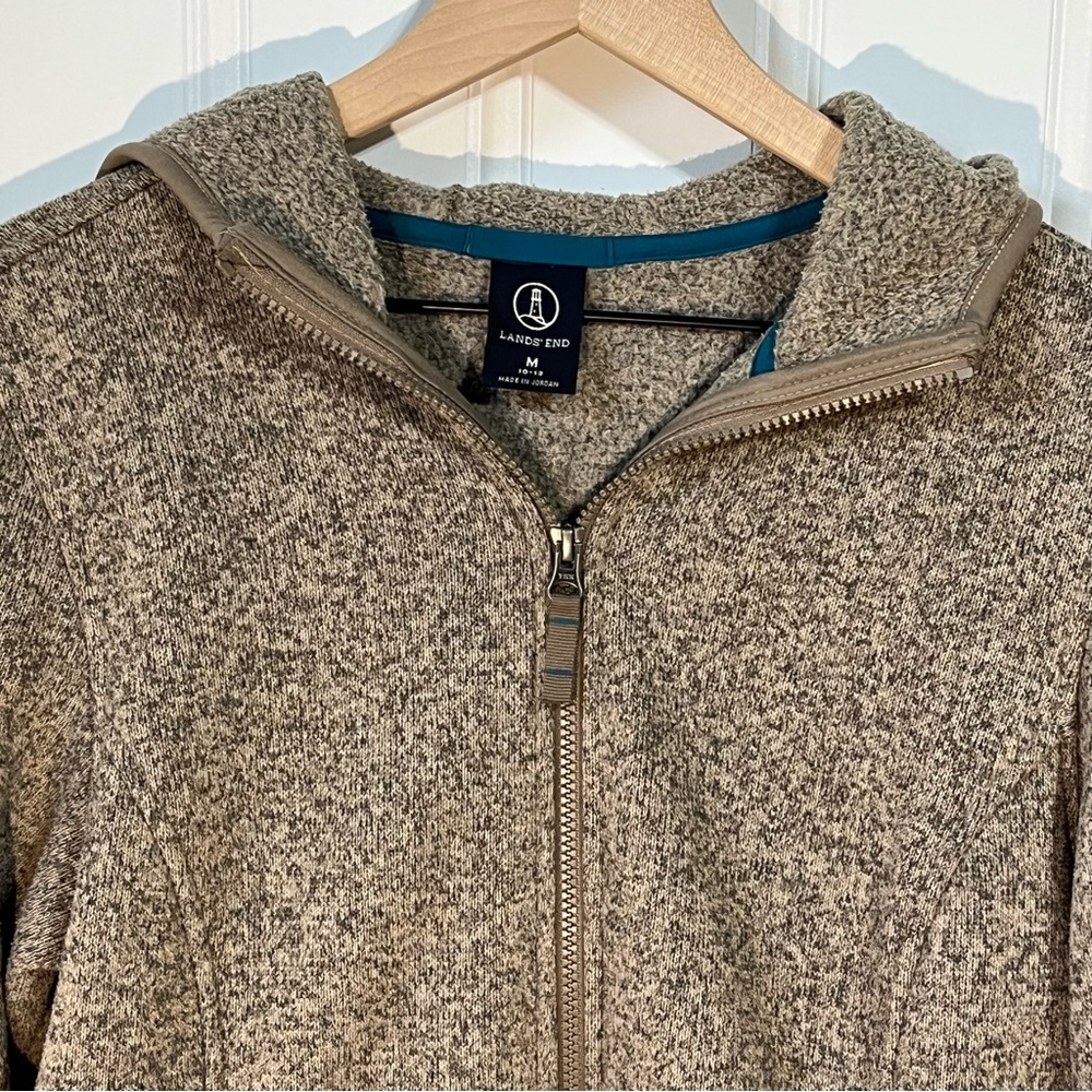 Lands' End Hooded Mottled Zip-Up Jacket w/Slight Elastic Sides Women’s M (8-10)